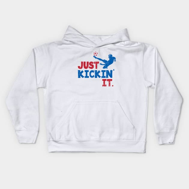 Soccer, Just Kickin' It. Red, White, & Blue © GraphicLoveShop Kids Hoodie by GraphicLoveShop